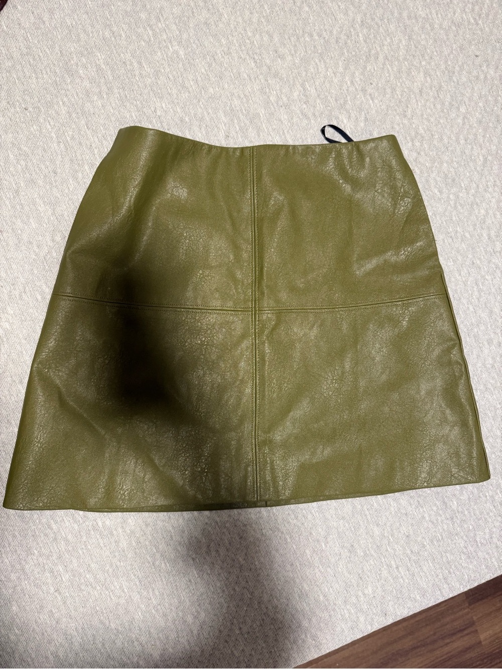 Olive Green Faux Leather Commense Mini Skirt